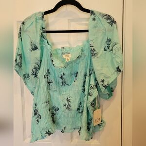 a.n.a Women's Aqua Printed Blouse